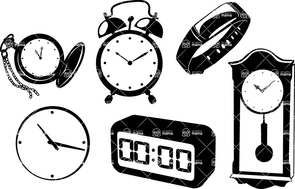 Vector silhouettes - Vector Clock Silhouettes Set
